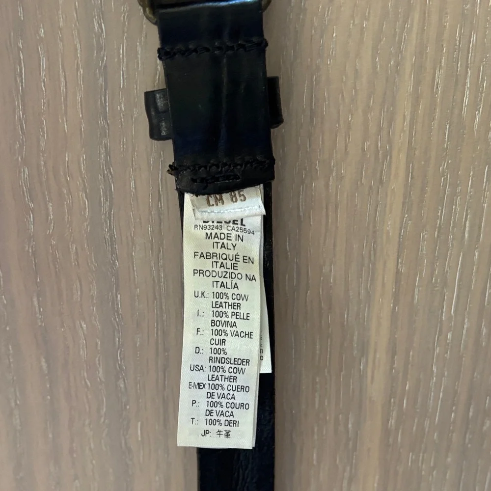 Diesel Black Leather Bracelet with Antique Bronze Plaque